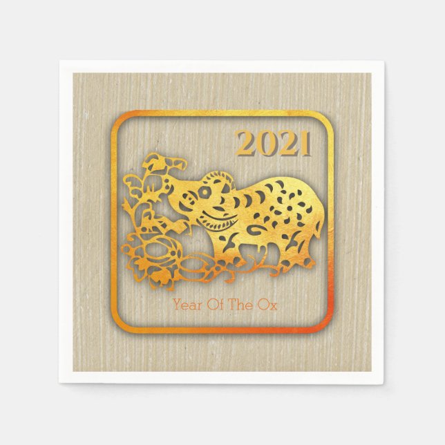 Golden Chinese Paper-cut Ox Year 2021 PN Napkins (Front)
