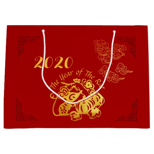 Golden Chinese Paper_cut Rat Year 2020 L Gift Bag