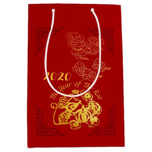 Golden Chinese Paper_cut Rat Year 2020 M Gift Bag