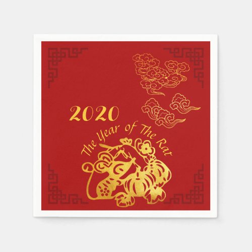 Golden Chinese Paper_cut Rat Year 2020 Party PN Napkins
