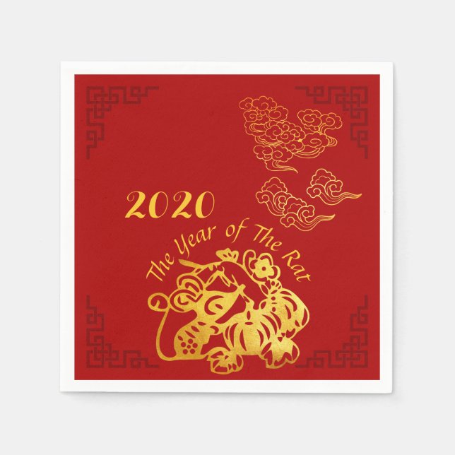 Golden Chinese Paper-cut Rat Year 2020 Party PN Napkins (Front)