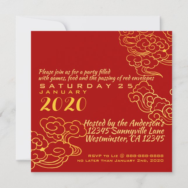 Golden Chinese Paper-cut Rat Year 2020 SFC Invitation (Back)