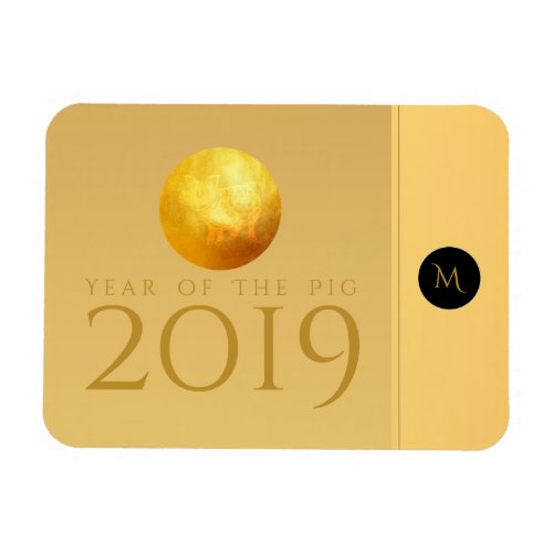Golden Chinese Pig Papercut 2019 Monogram Magnet