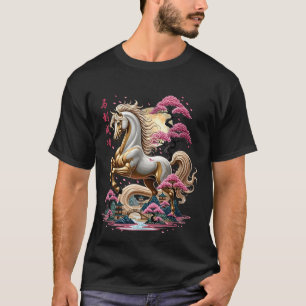 Golden Chinese Zodiac Horse 2026 Artistic Lunar T-Shirt