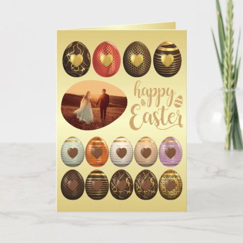Golden Chocolate Eggs Easter Frame Add Your Photo Holiday Card