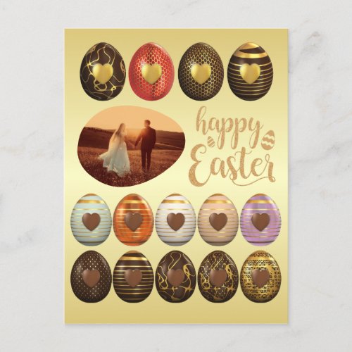 Golden Chocolate Eggs Easter Frame Add Your Photo Holiday Postcard