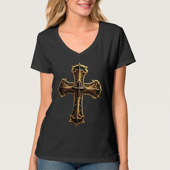 Golden Christ Cross  T-Shirt (Front)