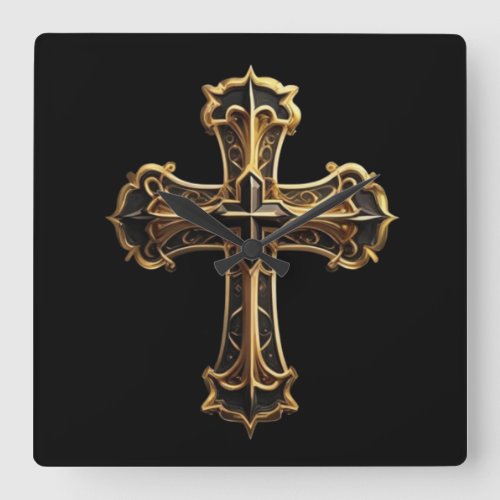 Golden Christs Cross 2 Square Wall Clock
