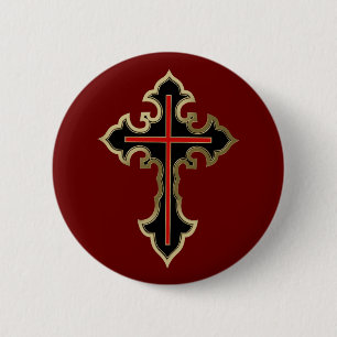 Golden Christian cross Button