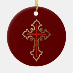 Golden Christian cross Ceramic Ornament