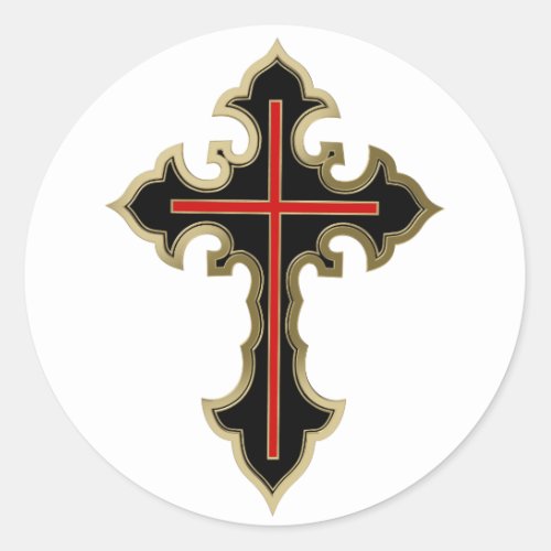 Golden Christian cross Classic Round Sticker