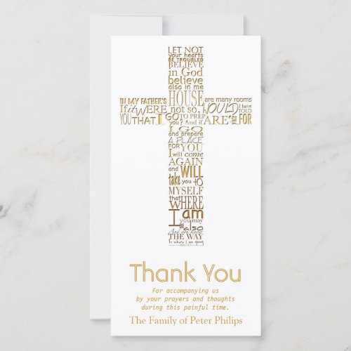 Golden Christian Cross John 14  Sympathy Thank You