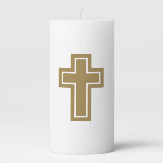 Golden Christian Cross Pillar Candle