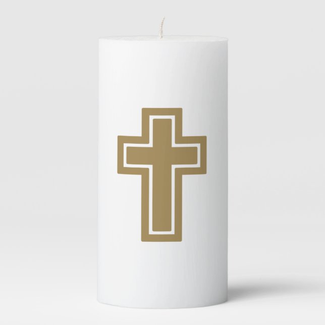 Golden Christian Cross Pillar Candle (Front)