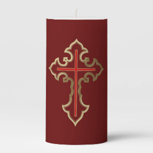 Golden Christian cross Pillar Candle