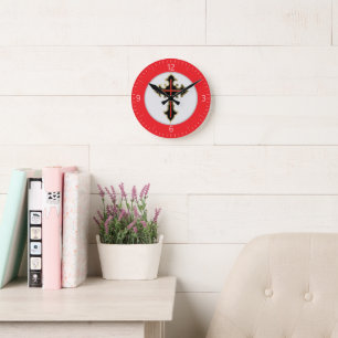 Golden Christian cross Round Clock