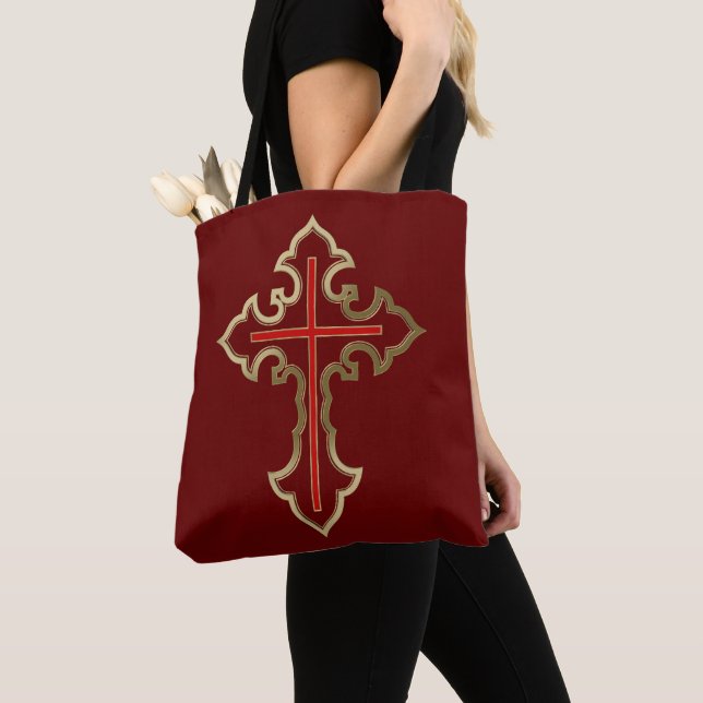 Golden Christian cross Tote Bag (Close Up)