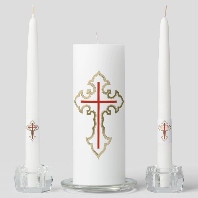 Golden Christian cross Unity Candle Set (Front)