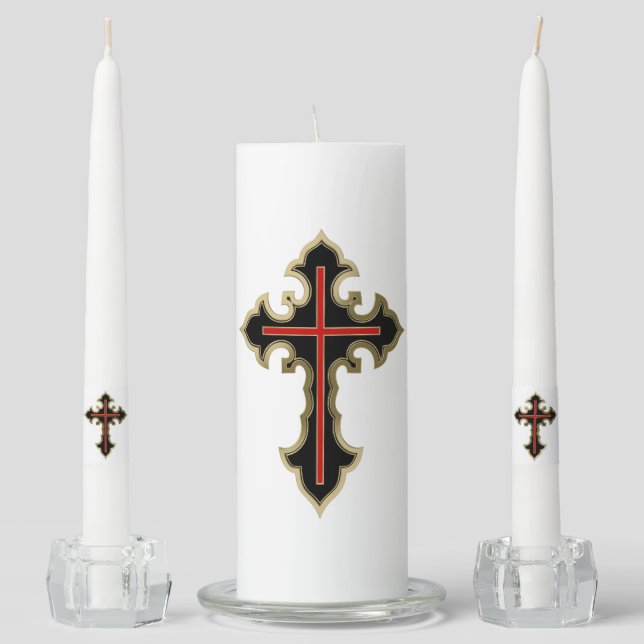 Golden Christian cross Unity Candle Set (Front)