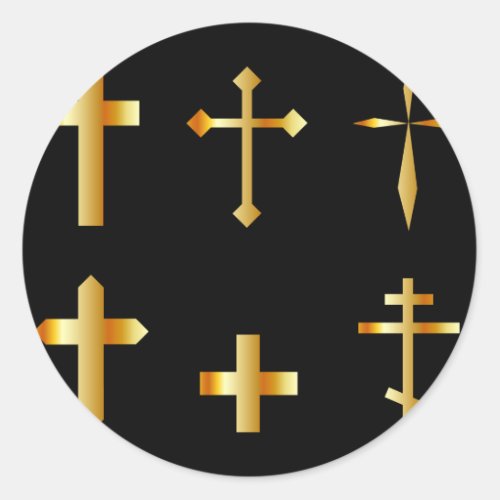 golden christian crosses in different designs classic round sticker