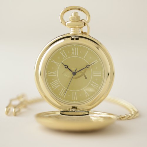 Golden Christian Fish  Share your Faith Pocket Watch