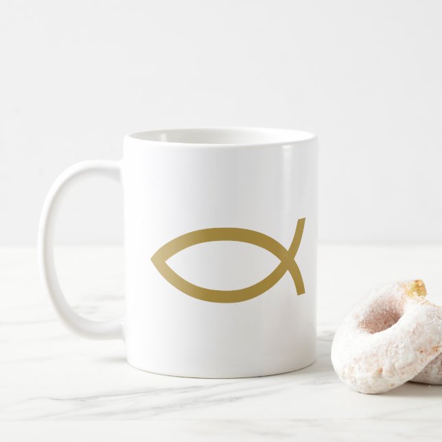 Golden Christian Fish Symbol Coffee Mug (With Donut)