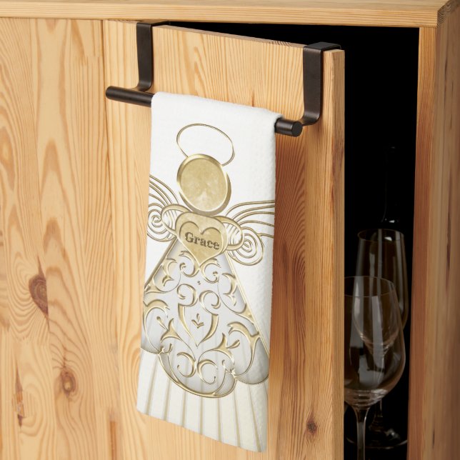 Golden Christmas Angel of Grace Sunbeams Kitchen Towel (Thirds Fold)
