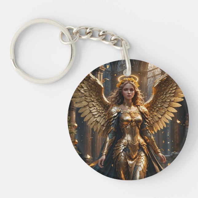 Golden Christmas Angel with wings Keychain (Front)