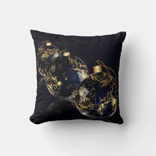 Golden Christmas Balls in Dark Background Square Throw Pillow (Front)