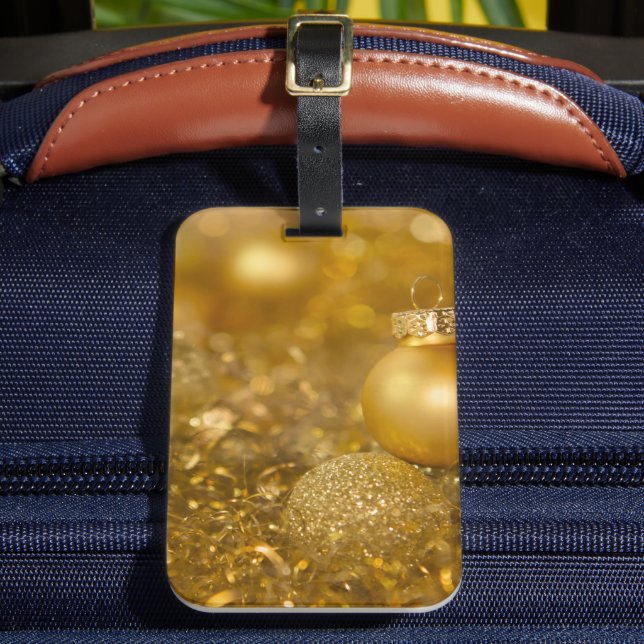 Golden Christmas Baubles Luggage Tag (Front Insitu 2)