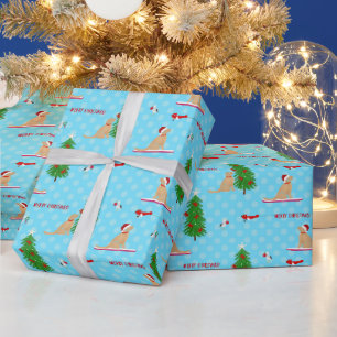 Golden Christmas Beach Day Blue Gift Wrap
