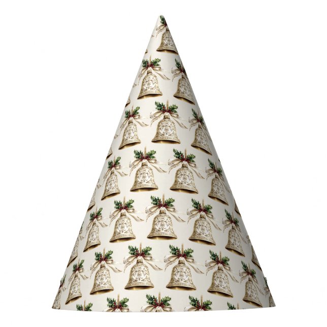 Golden Christmas Bell Green Leaves Winter Holiday Party Hat (Front)