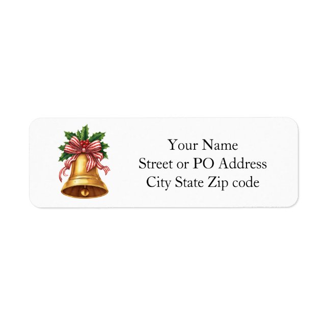 Golden Christmas Bell Holly and Stripe Bow Label (Front)
