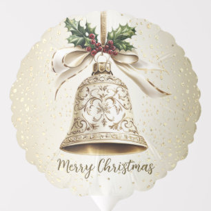 Golden Christmas Bell Shiny Stars Green Leaves Balloon