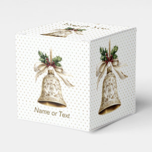 Golden Christmas Bell Shiny Stars Green Leaves Favor Boxes