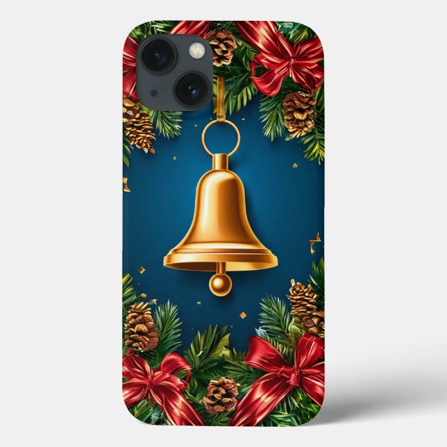 Golden Christmas Bell Surrounded by Festive Red Bo Case-Mate iPhone Case (Back)