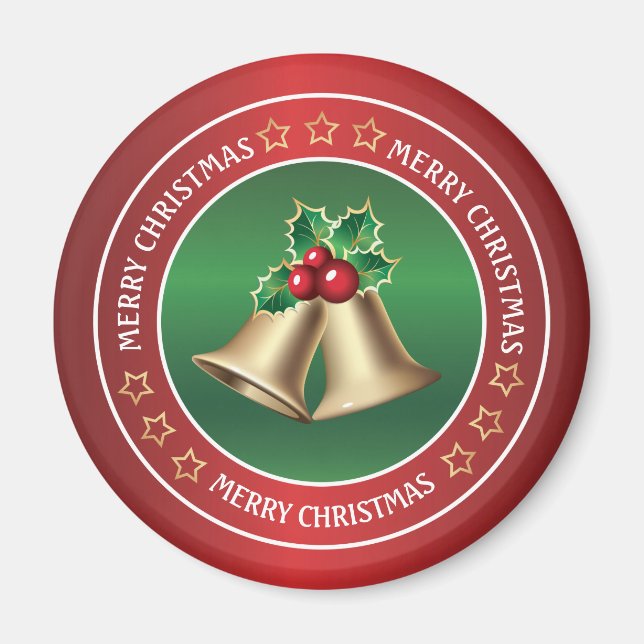 Golden Christmas bells and holly Magnet (Front)