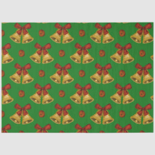 Golden Christmas Bells and Red Berries Green Tissue Paper