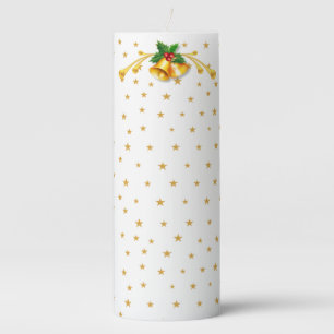 Golden Christmas Bells and Stars on White Pillar Candle