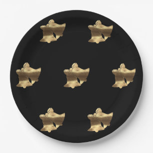 Golden Christmas Bells Black Gold Pattern Elegant Paper Plates
