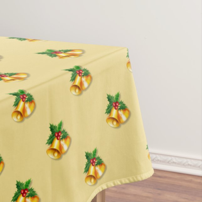 Golden Christmas Bells on Golden Beige Tablecloth (In Situ)