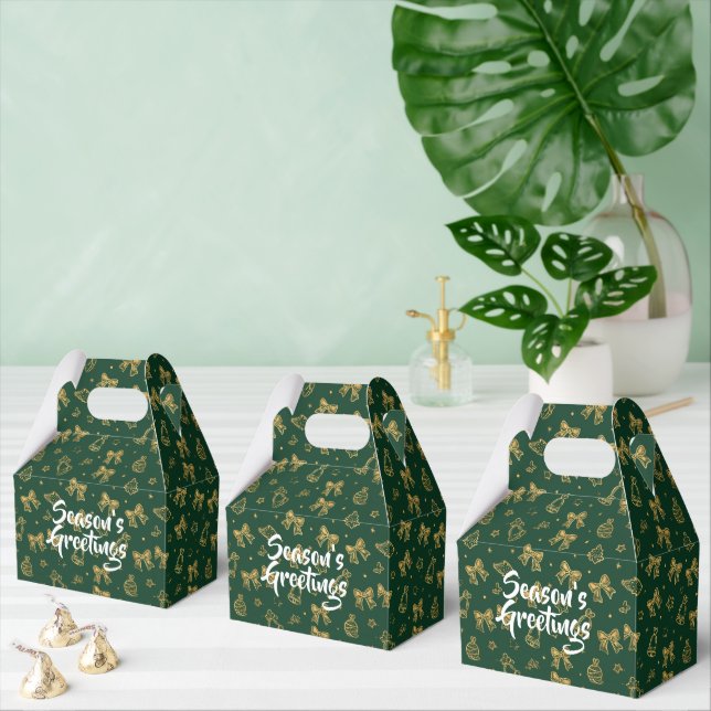 Golden Christmas Bells & Ribbons Pattern Favor Boxes (Multiple)