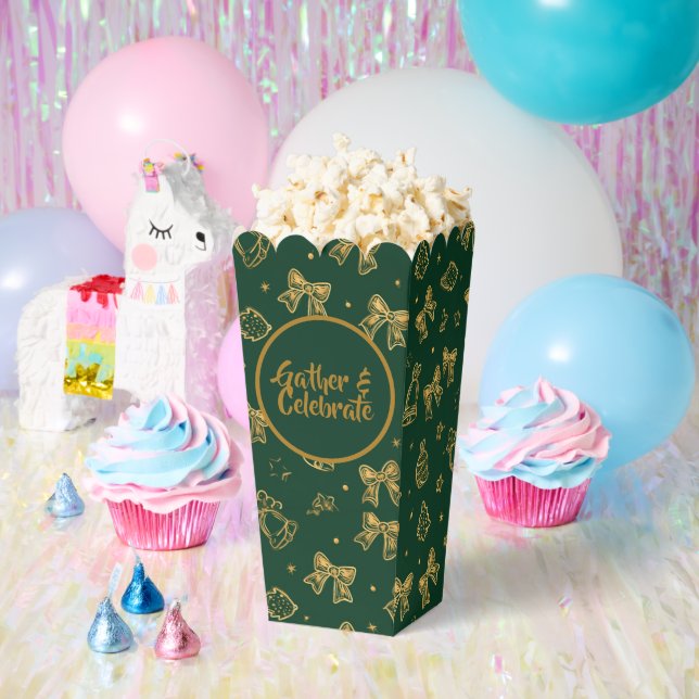 Golden Christmas Bells & Ribbons Pattern Favor Boxes (Party)