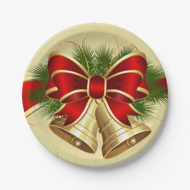 Golden Christmas Bells Tableware Paper Plates (Front)