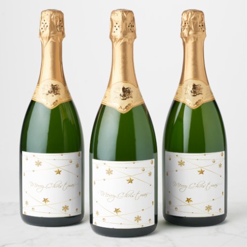 Golden Christmas Calligraphy Sparkling Wine Label