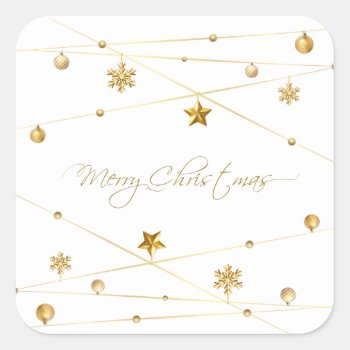 Golden Christmas Calligraphy Square Sticker by ChristmaSpirit at Zazzle