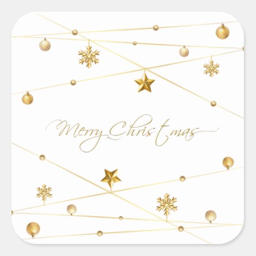 Golden Christmas Calligraphy Square Sticker
