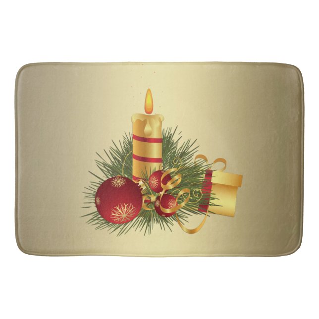 Golden Christmas Candle Bathroom Mat (Front)