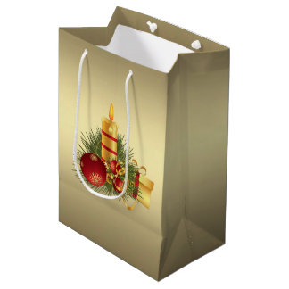 Golden Christmas Candle Medium Gift Bag
