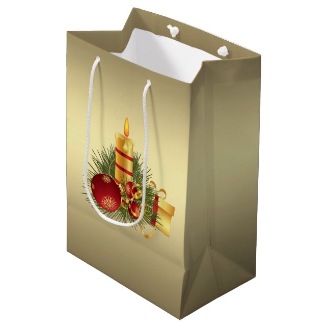 Golden Christmas Candle Medium Gift Bag (Front Angled)